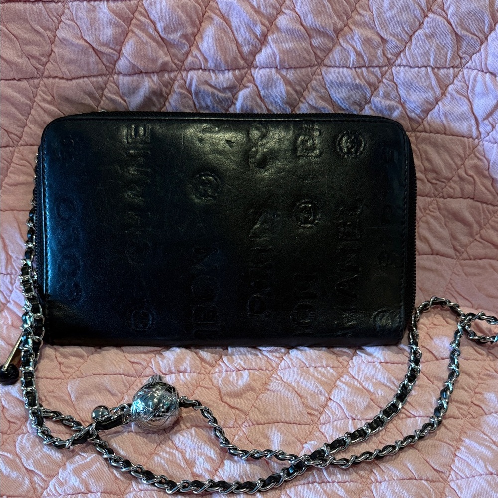 CHANEL Black Wallet/Organizer with Silver Chain - Picture 1 of 9